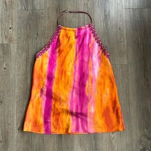 beautiful pink and orange halter top w/ beaded neckline🧡💞